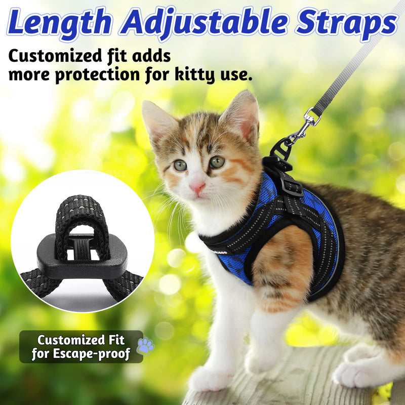 rabbitgoo Cat Harness and Leash Set, Kitten Harness Escape Proof, Lightweight Adjustable Reflective Kitty Leash for Walking, Easy Control Small Cat Vest Harness, Geometric Pattern Blue - PawsPlanet Australia