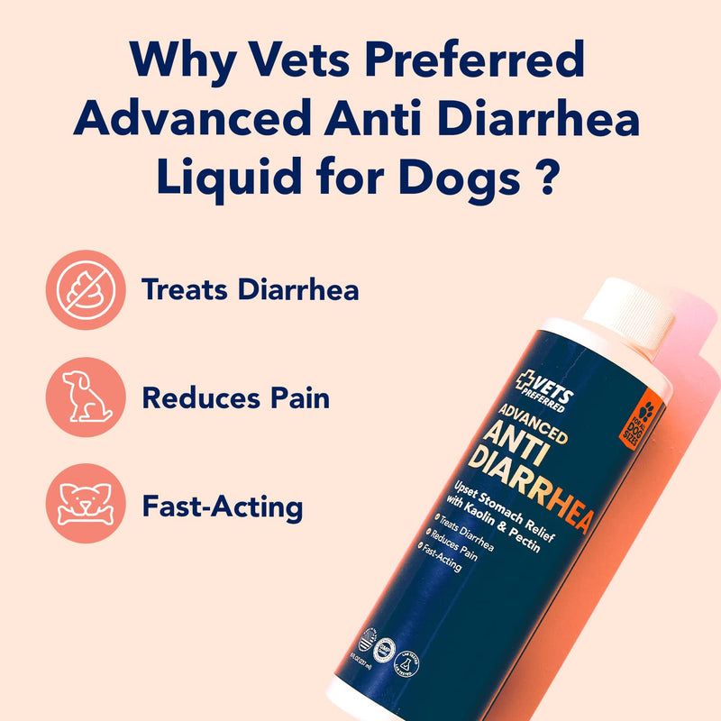 Vets Preferred Anti Diarrhea Liquid for Dogs - Dog Diarrhea Medication with Pectin and Kaolin (8 oz.) | Once Every 12 Hours for Dog Diarrhea & Dog Gas Relief 8 oz. - PawsPlanet Australia