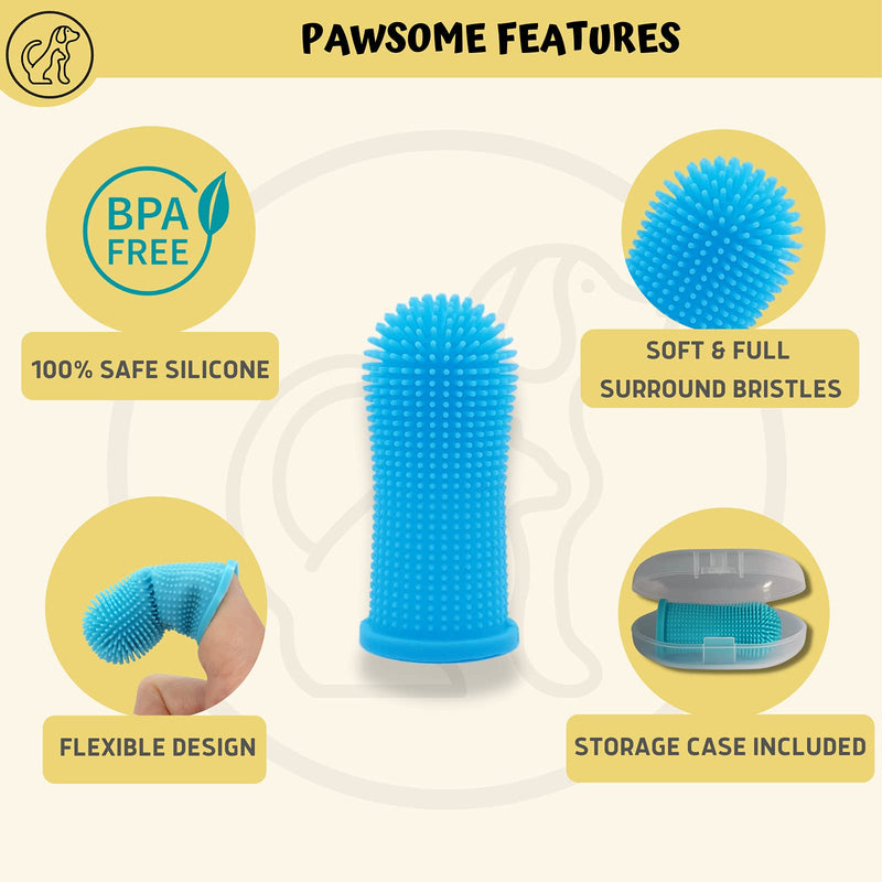 PawsOnlyUK Dog Finger Toothbrush | Set of 2 | Toothbrush & Storage Case | Nontoxic Silicone | Teeth Cleaning Breath Dental Care Plaque Off | Dog Cat Puppy Toothbrush (Blue) Blue - PawsPlanet Australia