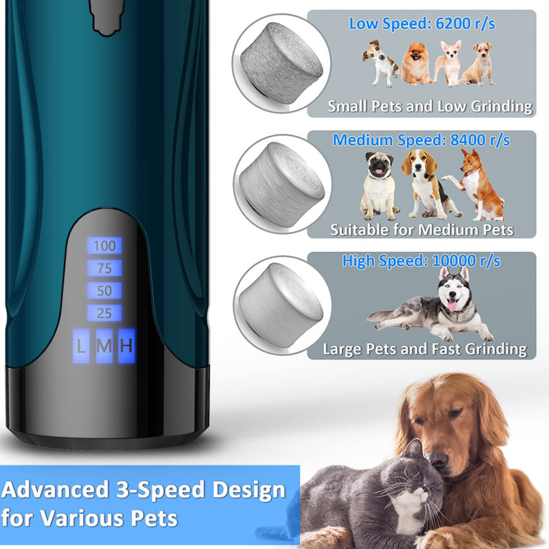 YABIFE Claw Grinder for Dogs, Electric Dog Claw Trimmer, Super Quiet Dog Claw File, Animal Claw Grinder for Small Large Dogs Cats Claw Care & Grooming, 3 Speeds Blue - PawsPlanet Australia