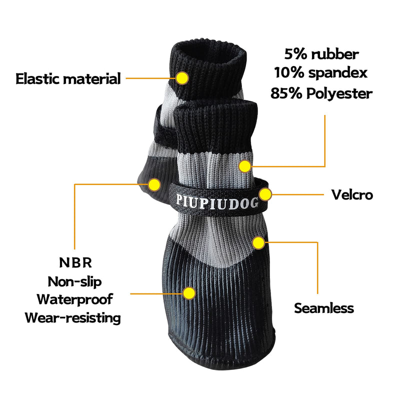 PIUPIUDOG Dog Boots Waterproof Shoes for Small Dogs with Reflective Straps Rugged Anti-Slip Sole Black 4PCS / Set Size S:1.6"x1.2"(L*W) - PawsPlanet Australia