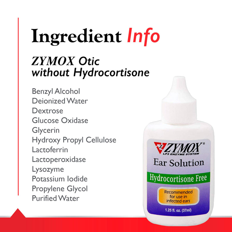 ZYMOX Enzymatic Ear Solution Hydrocortisone Free for Dogs and Cats 1.25 oz - PawsPlanet Australia
