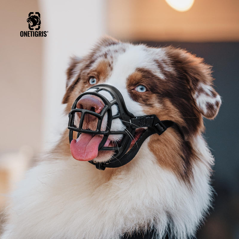 OneTigris muzzle, soft muzzle for dogs, durable rubber, adjustable webbing, suitable for muzzles of medium and large dogs, preventing barking, biting and chewing (M) M - PawsPlanet Australia