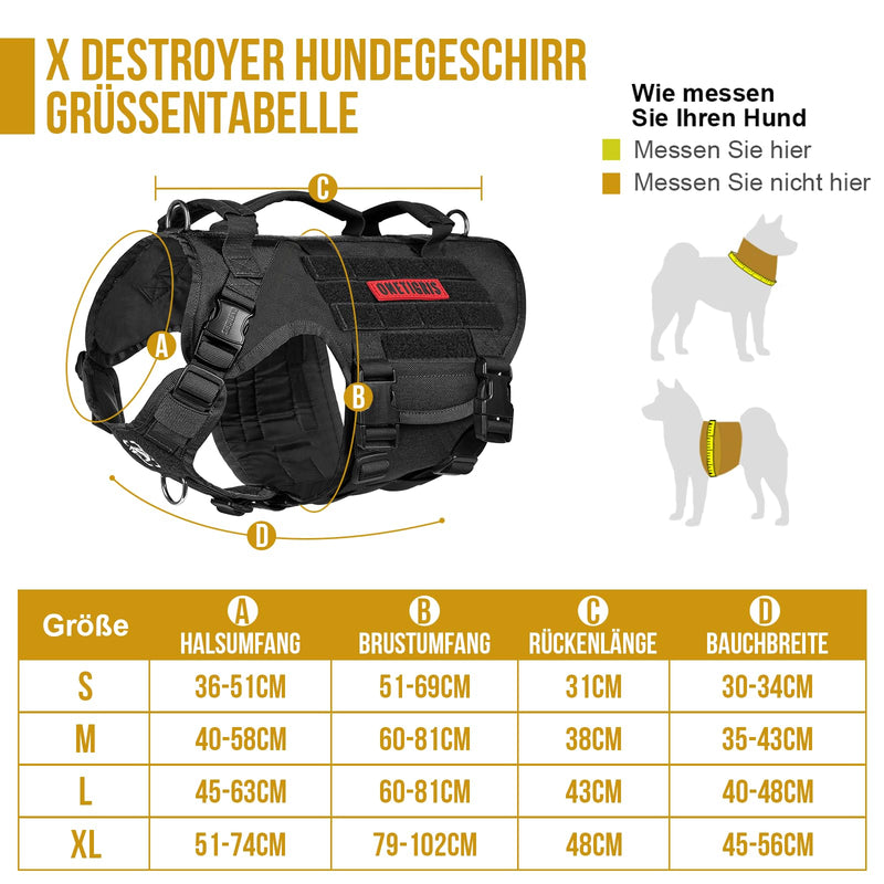 OneTigris Dog Harness X Destroyer Tactical Dog Harness 3 Handles Heavy Duty Dog Vest with Metal Buckles XL Black - PawsPlanet Australia