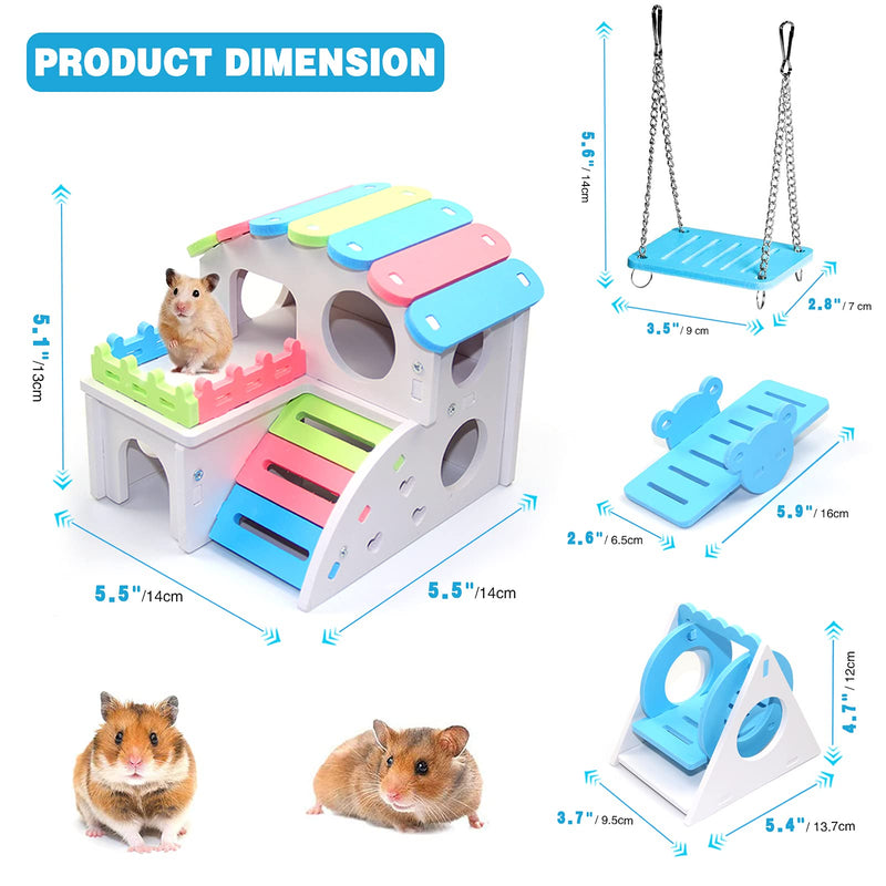 JUNBEI 4 Pcs Hamster Toys, Wooden Hamster House, Triangle Swing & Hanging Swing & Seesaw, Climb and Play Toy, Boredom Breaker Activity Toy, DIY Hamster Cage Accessories for Small Pets blue - PawsPlanet Australia