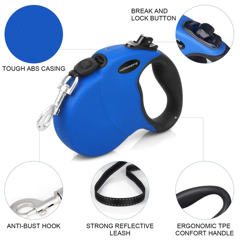 KORIMEFA Retractable Dog Leash Extendable 16FT Heavy Duty Pet Walking Leash for Dog or Cat up to 110lb, 360° Tangle-Free, One-Handed Brake (Dark Blue) 16FT/5M Dark Blue - PawsPlanet Australia