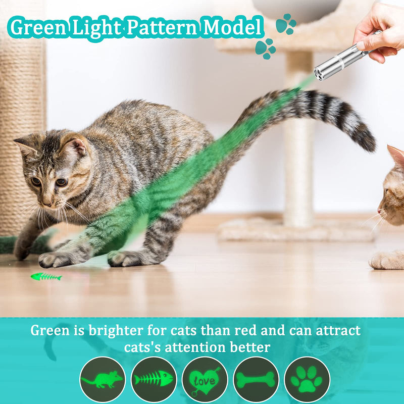 Generic 2 Pack Laser Pointer Cat Toys for Indoor Cats - Red & Green Cat Laser Pointer, Cat Laser Toy Rechargeable, Interactive Kitten Toys with 3 Modes and 10 Patterns, cat laser pointer-011, silver - PawsPlanet Australia