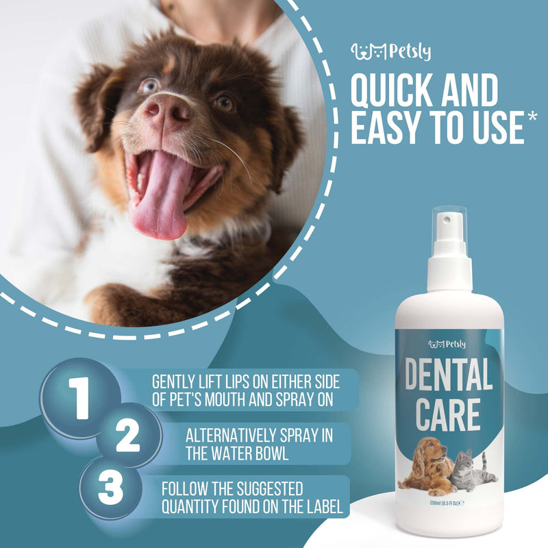 PETSLY Dental Spray for Dogs Tartar and Bad Breath, Natural Cats & Dogs Dental Care with Refreshing Mint and Aloe Vera, Tartar Remover Dog Product as Animal Lovers Dental Spray [250ml] - PawsPlanet Australia