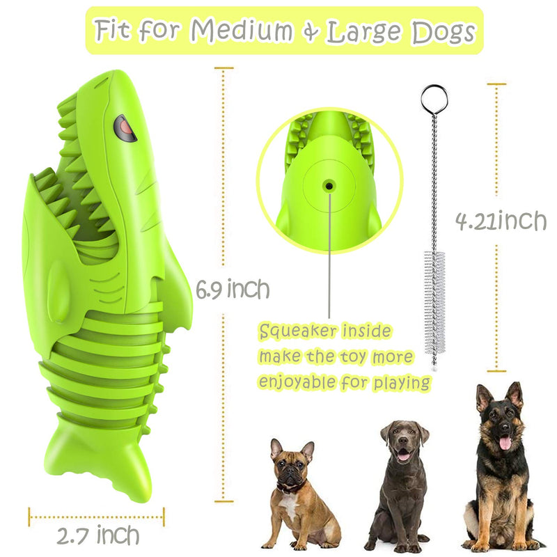 Dog Chew Toys for Aggressive Chewers Large Breed, Dog Squeaky Toy, Dog Toothbrush Stick, Toughest Natural Rubber Dogs-Teeth Cleaning Toys Dental Oral Care for Medium Large Dogs Puppy (Shark Shape) Grass Green - PawsPlanet Australia