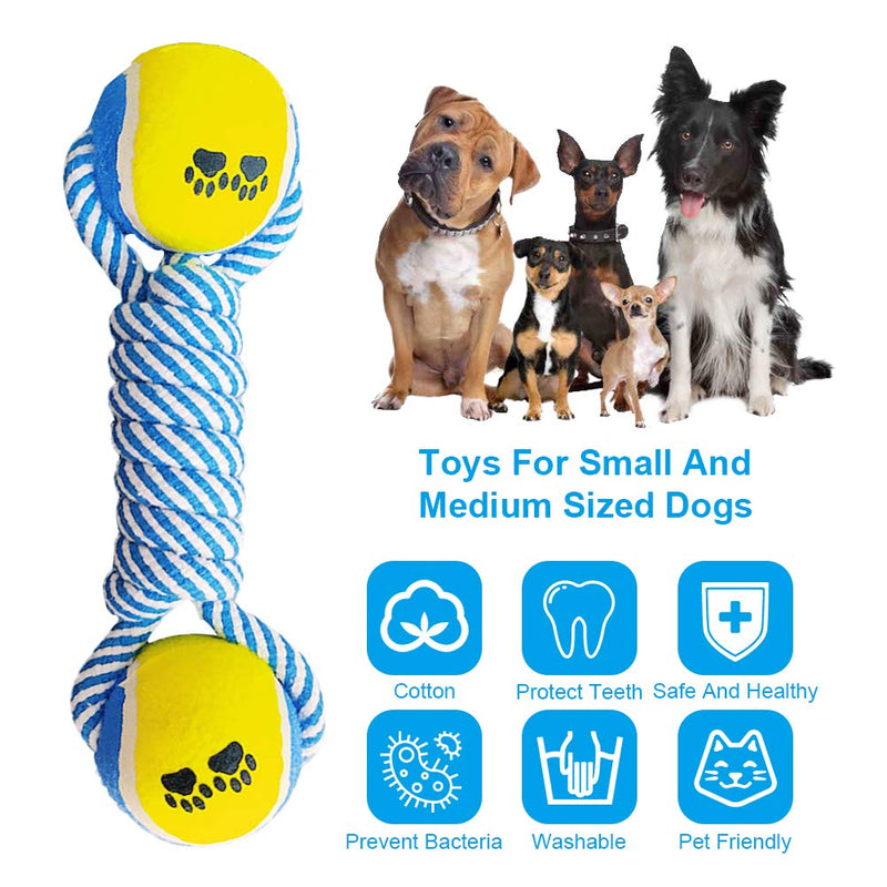 Tennis Ball Rope Dog Toy, Puppy Chew Toy for Teething, Interactive Rope Bone Dog Toys for Aggressive Chewers, Natural Cotton Dog Toys Indestructible for Small and Medium Dogs blue rope dog ball - PawsPlanet Australia