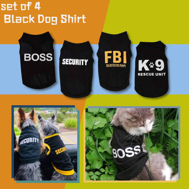 Yikeyo 4 Pack Puppy Clothes for Small Dog Boy Summer Shirt for Chihuahua Yorkies Male Pet Outfits Cat Clothing Black Security Vest Funny Apparel X-Small 4PC/ Black Security + boss + K9unit + Fbi - PawsPlanet Australia