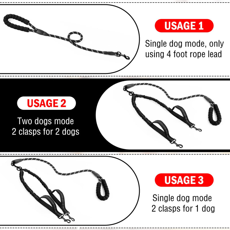 Double Leash for 2 Dogs, RUNEAY Double Leash for Dogs with Padded Handles, No Tangle Double Leashes Flexible Dog Leash Splitter for Two Dogs, Double Leash for Small & Large Dogs - PawsPlanet Australia