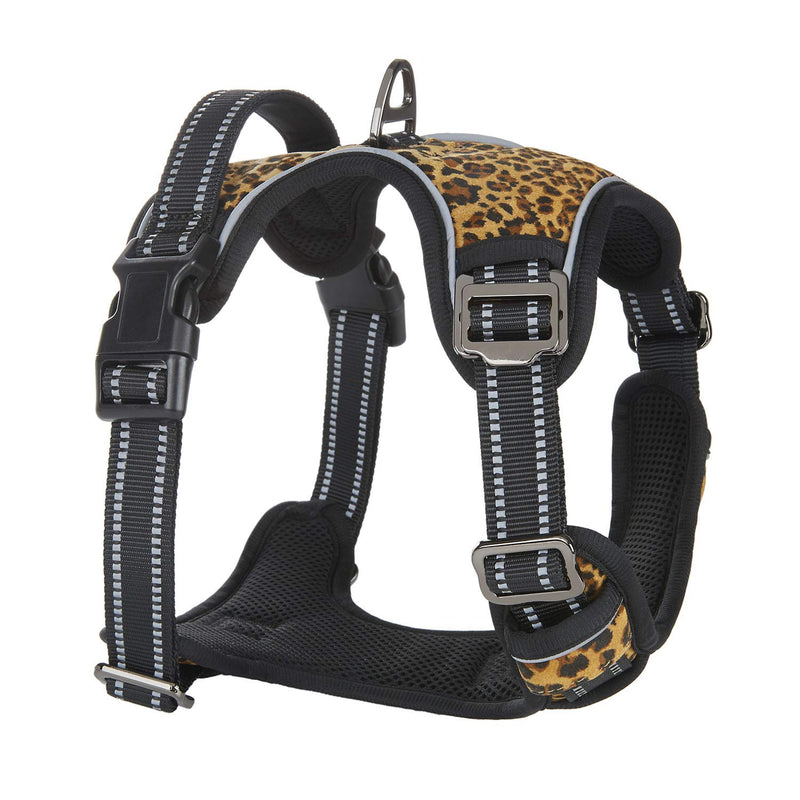 Petiry No Pull Dog Harness with Easy Control Handle and 2 Leash Clips, Fancy Leopard,Adjustable and Durable with Mesh Padded Reflective Vest Harness for Puppy Medium Dogs(Neck:18-22";Chest:22-29") Medium:(Neck:18-22";Chest:22-29") - PawsPlanet Australia