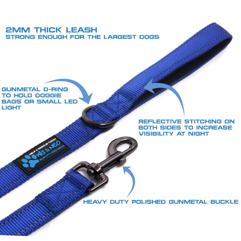 Max and Neo Reflective Nylon Dog Leash - We Donate a Leash to a Dog Rescue for Every Leash Sold 4 FT x 1" Wide BLUE - PawsPlanet Australia