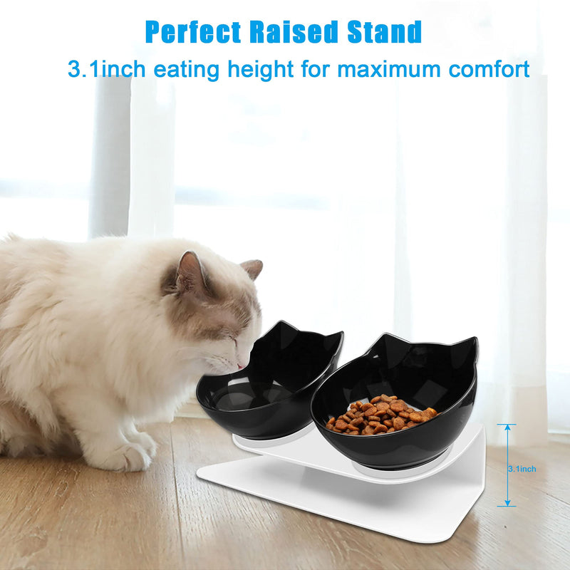 UPSKY Cat Bowls Elevated Cat Food Water Bowls Set, 15° Tilted Raised Cat Bowls, Anti Vomiting Cat Dish Pet Feeder Bowls with Stand for Indoor Cats and Small Dogs black - PawsPlanet Australia