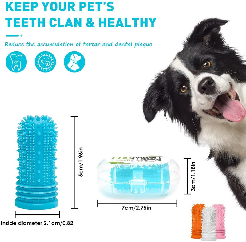 Coomazy Upgraded Dog Toothbrush, 4pcs 360° Full-Surrounded Bristles Dog Finger Toothbrush for Dogs Teeth Plaque, Food-Grade Silicone Pet Teeth Cleaning Breath Dental Care, Easy Pet Teeth Cleaning Kit - PawsPlanet Australia