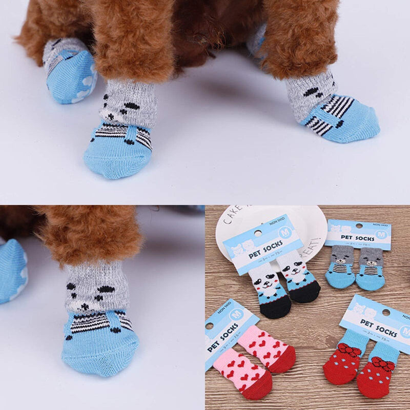 N\O Heiqlay Dog Socks Pet Socks Dog Cat Paw Protector Traction Control Socks for Indoor Wear Anti-Slip Cute Keep Warm Pet Dog Cat Socks with Rubber Reinforcement, 4 set, S - PawsPlanet Australia