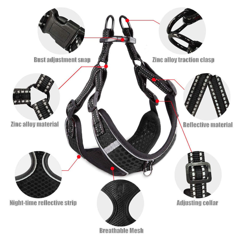 Btromeshy Step-in Dog Harness,Small Dog Harness and Leash Set,Adjustable 3M Reflective Pet Dog Vest for Puppy,Soft Air Mesh Step-in Harness for Small Medium Breed XXXS(Chest:11.0-13.4"*Fit Cats) Black - PawsPlanet Australia