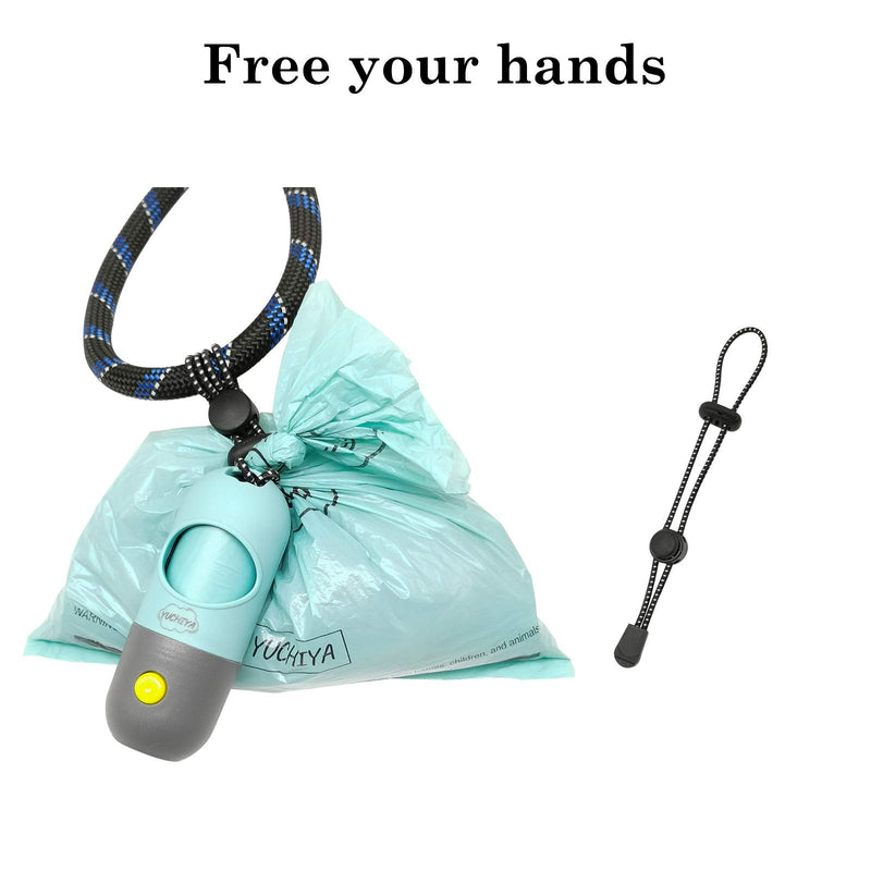 [Australia] - YUCHIYA Dog Poop Pickup Bags Holder with LED Flashlight|Pet Waste Bags Dispenser for Lead Leash|Diaper Bags Distributor for Cradle Car|Carabiner Fastener Elastic Rope LR44 Button Cells Included Crystal Blue 