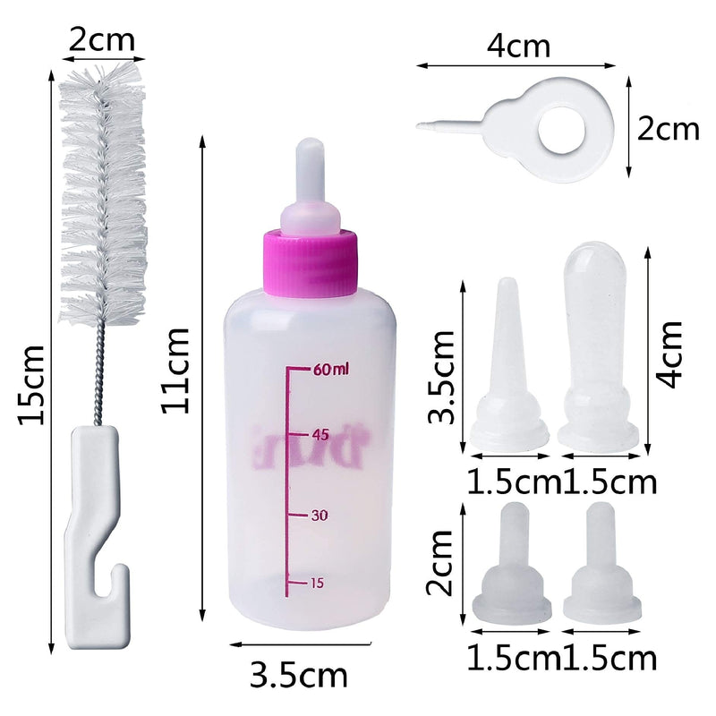 kuou 60ML Puppy Nursing Bottle Kit, Dog Cat Puppy Milk Feeding Bottle With 4 Replacement Nipples Milk Feeder Nursing Care Set and 1PCS Nipple Brush - PawsPlanet Australia