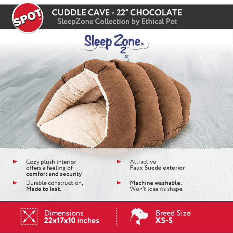 [Australia] - SPOT Ethical Pets Sleep Zone Cuddle Cave - 22” Chocolate - Pet Bed for Cats and Small Dogs - Attractive, Durable, Comfortable, Washable, Cuddle Cave Pet Bed, 22x17 