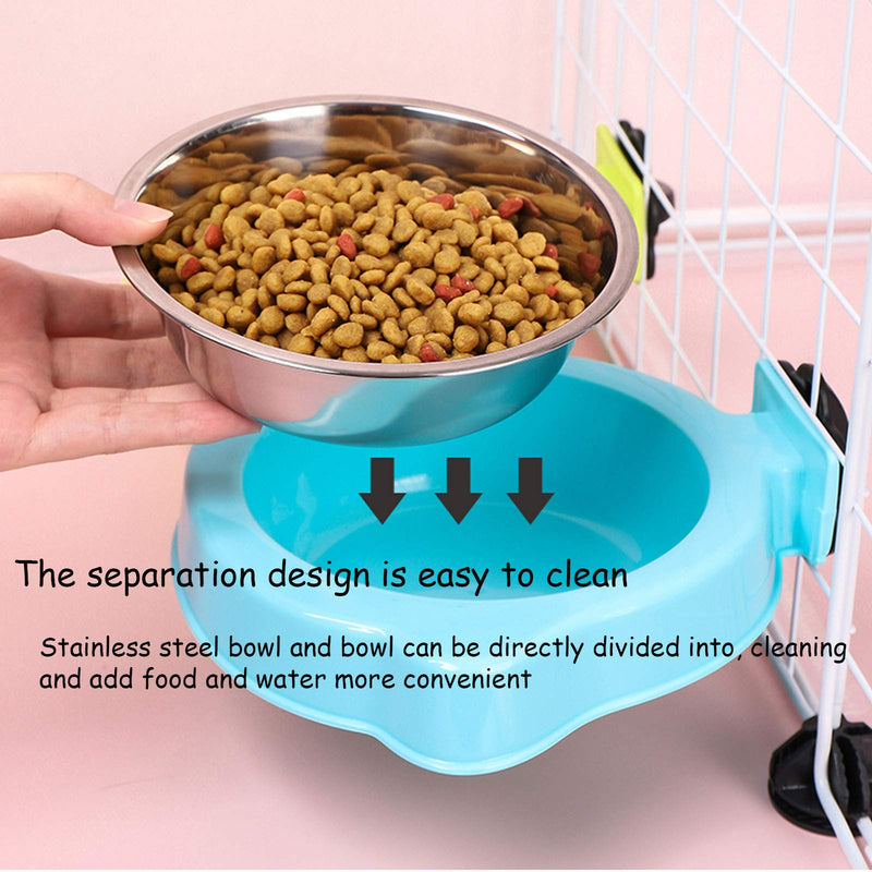 [Australia] - kathson Crate Dog Bowl Removable Stainless Steel Hanging Cage Pet Food & Water Feeder Bowls Coop Cup for Puppy Cat Bird(2 PCS) 