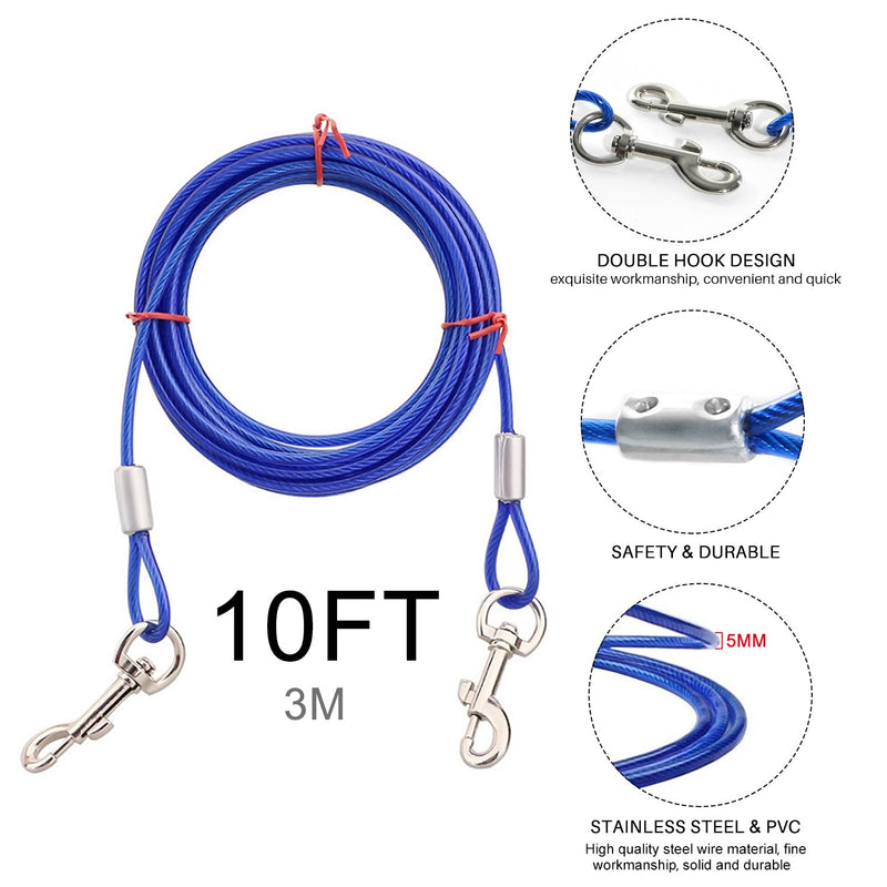 [Australia] - BSMTech Dog Tie Out Cable and Stake, 10Ft 16Ft Tie Out Cable, Stainless Spiral Stake and Adjustable Dog Collar - Complete for Small Medium Dogs to Play in The Yard or Outdoors blue 