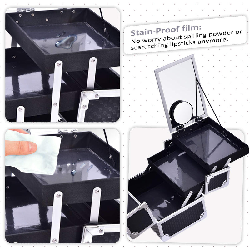 Joligrace Makeup Box Vanity Case Cosmetic Organiser Case Beauty Box with Mirror and Magnification(5X) Spot Mirror, Black - PawsPlanet Australia
