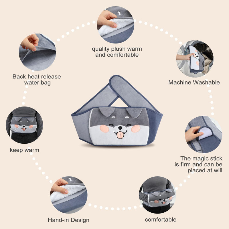 Hot Water Bottle with Soft Cover and Waist Cover, 1000ml Hot Water Bottle Belt 3 in 1 Warm Hot Water Bottle Hot Water Bottle Waist Warmer, Rubber Hot Bag for Neck, Shoulder, Back, Legs, Waist - Gray - PawsPlanet Australia