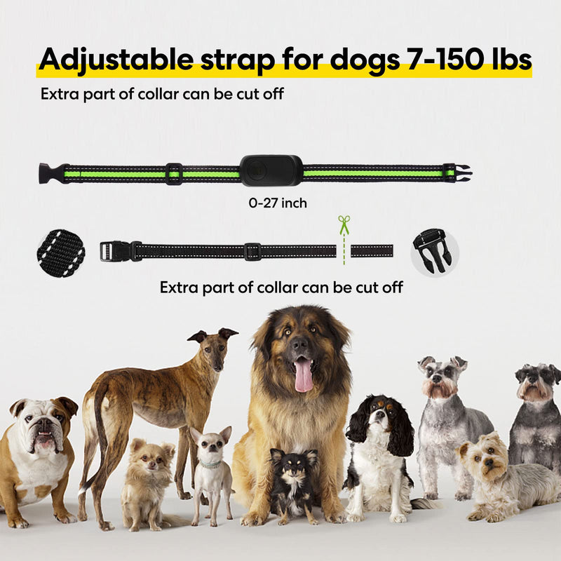 BSOMM Dog Bark Collar,Humane Rechargeable Anti Barking Training Collar with 5 Adjustable Sensitivity and Intensity Beep Vibration Shock for Small Large Dogs,No Remote,7-150lbs with No Shock Mode Green+Black - PawsPlanet Australia