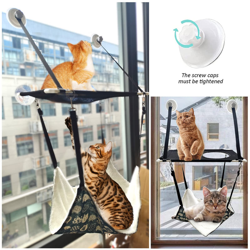 Sulevalt Cat Window Perch, Double Cat Window Hammock,Providing All Around 360° Sunbath for Cats Weightedup to 50lb with Screw Suction Cups,Relax Your Cat Safety Window Perch Winter Warm Cotton Blue lucky cat - PawsPlanet Australia