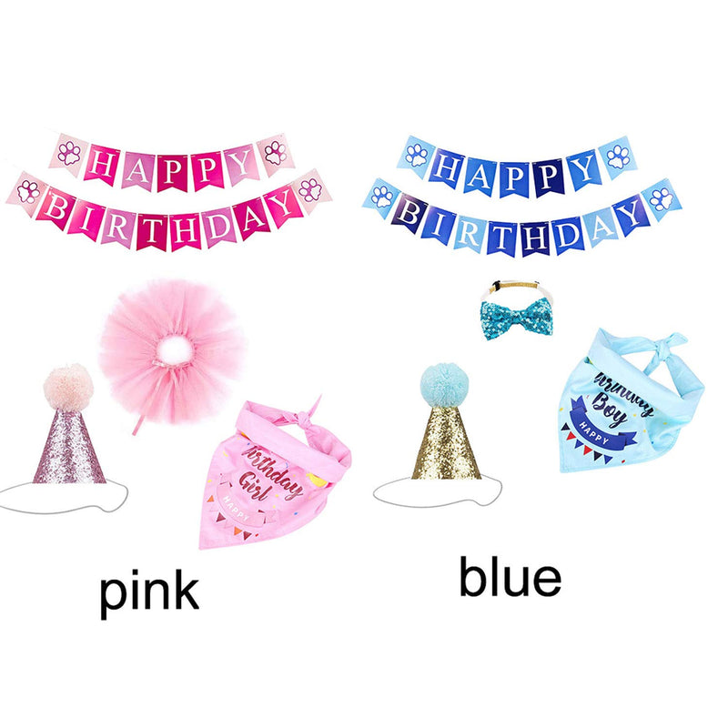 [Australia] - Dog Cat Birthday Bandana Hat Banner Party Supplies Kits Dog Boy Girl Cute Bow Tie Scarf Birthday Party Supplies Decorations BLUE 