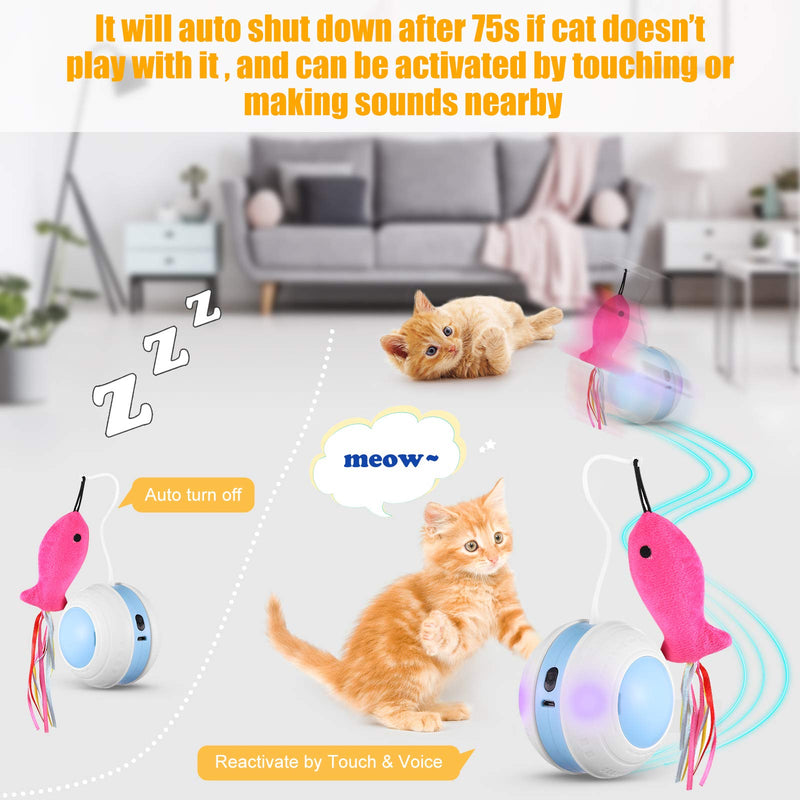Interactive Cat Toys Ball with Colorful Light & Bird Sound - USB Charging Automatic Irregular 360 Degree Self Rotating Ball - 5 Replacement Feathers Robotic Cat Toy for Indoor Cats Kitten (Blue) blue - PawsPlanet Australia