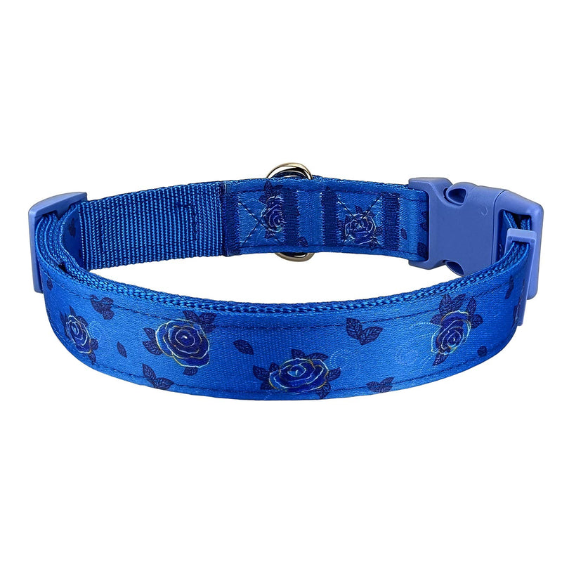 AIMENGWU Dog Collar Floral Nylon Adjustable Large Medium Small Different Sizes Flower Series S Blue Rose with Leaves - Blue - PawsPlanet Australia