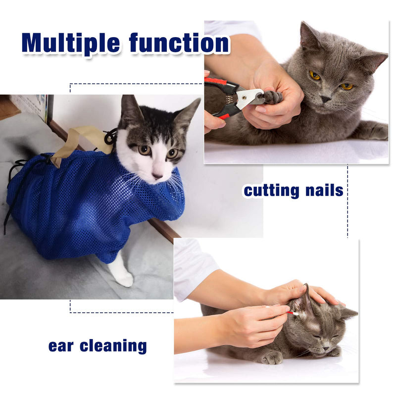 Weewooday 2 Pieces Cat Grooming Washing Mesh Tashce Cat Muzzle Breathable Mesh Muzzle Adjustable Kitten Scratch-Resistant Cat Restraint Bag Fixed Bag Cat Bath Bag (Blue) Blue - PawsPlanet Australia