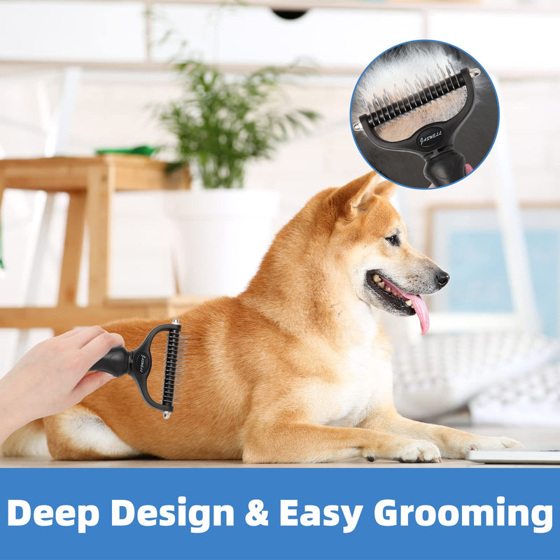 JASWELL Pet Grooming Tool Dematting Comb for Dogs& Cats 2 Sided Undercoat Rake for Easy Mats &Tangles Removing(black) black - PawsPlanet Australia