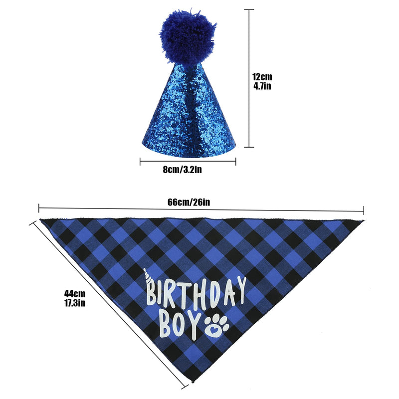 Pets Birthday Party Supplies,Dog Birthday Bandana, Cute Triangle Cotton Dog Scarf with Dog Birthday Party Hat Boy Happy Birthday Banner Set Gift and Party Puppy Doggie Decoration (Blue) Blue - PawsPlanet Australia