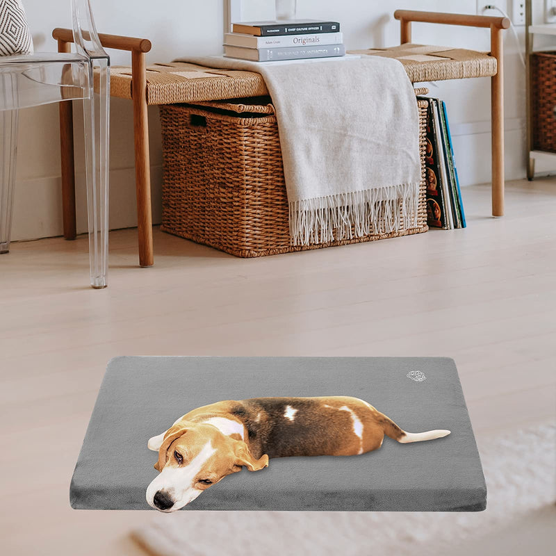 EMPSIGN Stylish Dog Bed Mat Dog Crate Pad Mattress Reversible (Cool & Warm), Water Proof Linings, Removable Machine Washable Cover, Firm Support Pet Crate Bed for Small to XX-Large Dogs, Grey S(23"*16"*3") - PawsPlanet Australia