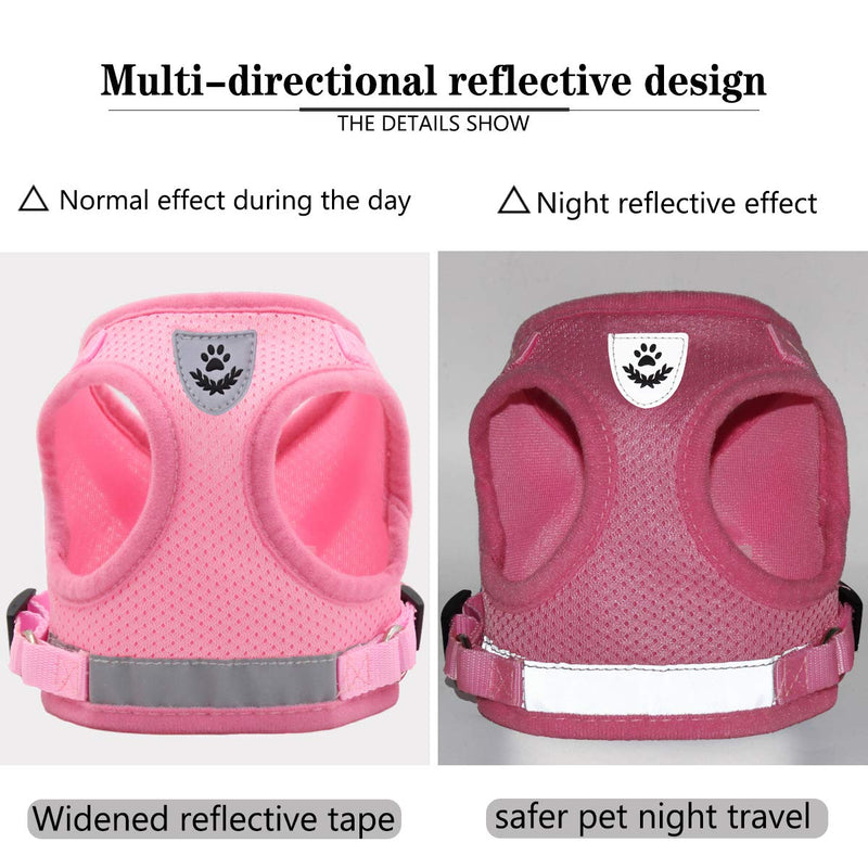XHDA No Pull Puppy Harness and Cat Harness lead sets, Reflective Adjustable Small and Medium Harness, Escape Proof Adjustable Vest Harness For Dogs/Cats/Rabbits,Contains Two Pet Toys XS (Chest:10.2-11.4"|26-29cm) Pink - PawsPlanet Australia