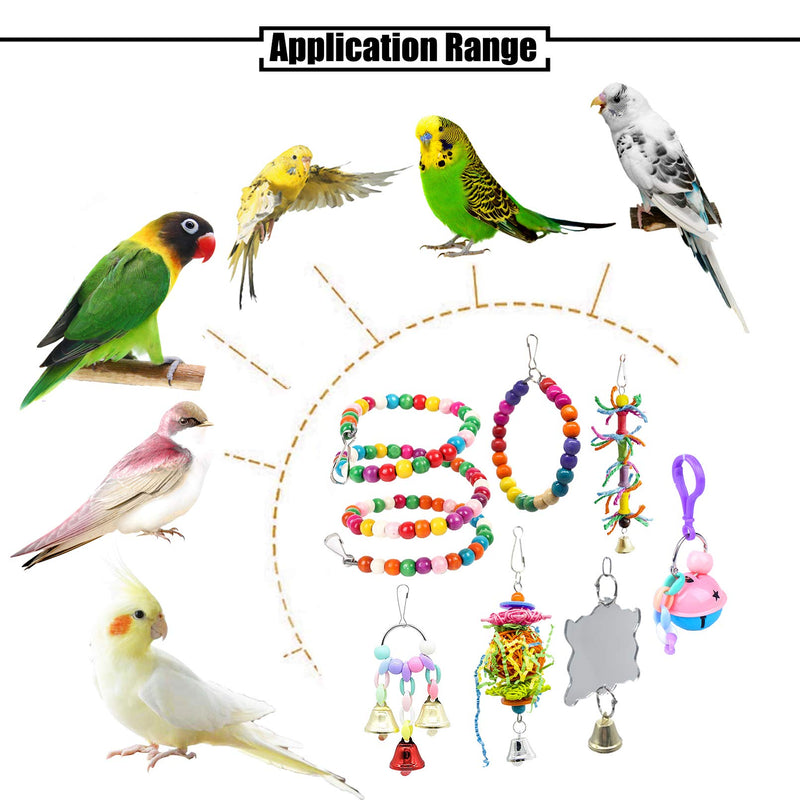 PINVNBY Bird Parrot Swing Chewing Toys Hanging Hammock Bell Pet Birds Cage Toys Wooden Perch with Wood Beads for Small Parakeets, Parrots, Conures, Love Birds, Cockatiels, Macaws, Finches 10 PACKS - PawsPlanet Australia