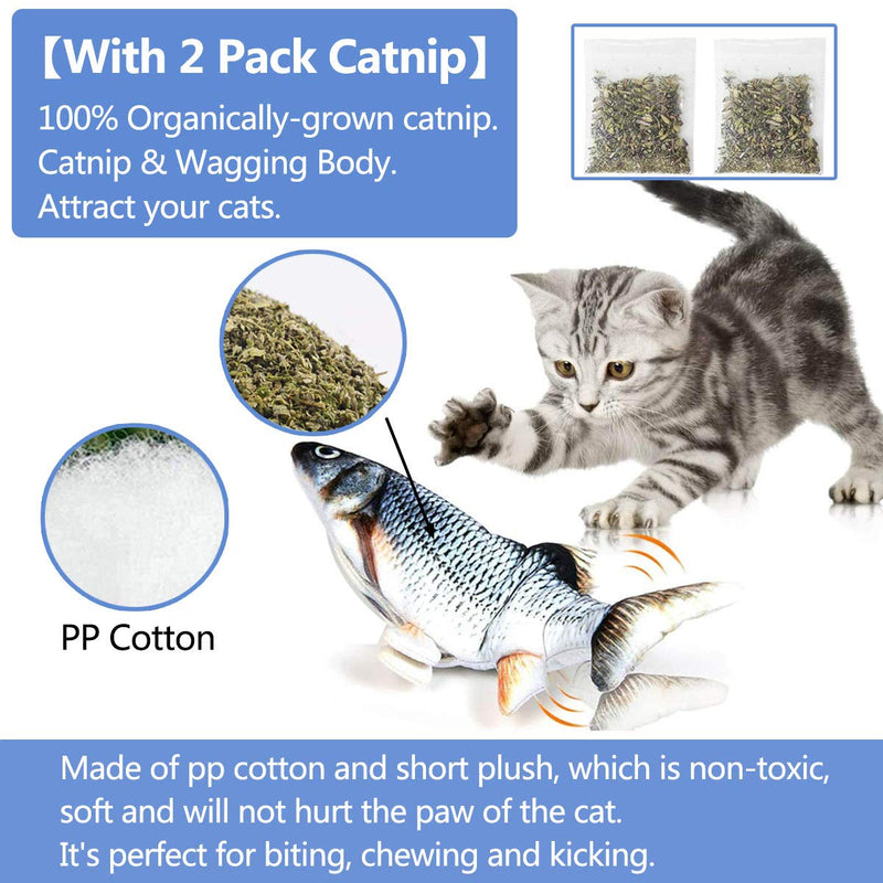 Catnip Fish Toys for Cats Interactive, 30cm Realistic Plush Electric Wagging Fish Toys, Simulation Funny Health Refillable Toy for Indoor Cat Pet Kitten, Perfect for Biting Chewing Kicking, Catfish Normal - PawsPlanet Australia