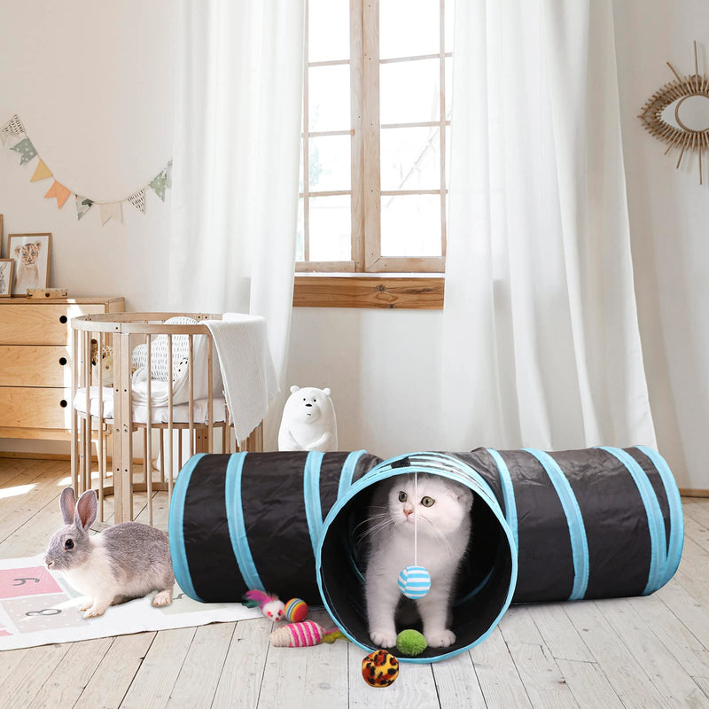 21PCS Cat Kitten Tunnel, Cat Tunnel for Indoor Cats, 3 Way Tube Cat Tunnel Toy, Interactive Toy Includes Kitty Tunnel Great for Cat, Kitten, Rabbit, Small Pets Blue - PawsPlanet Australia