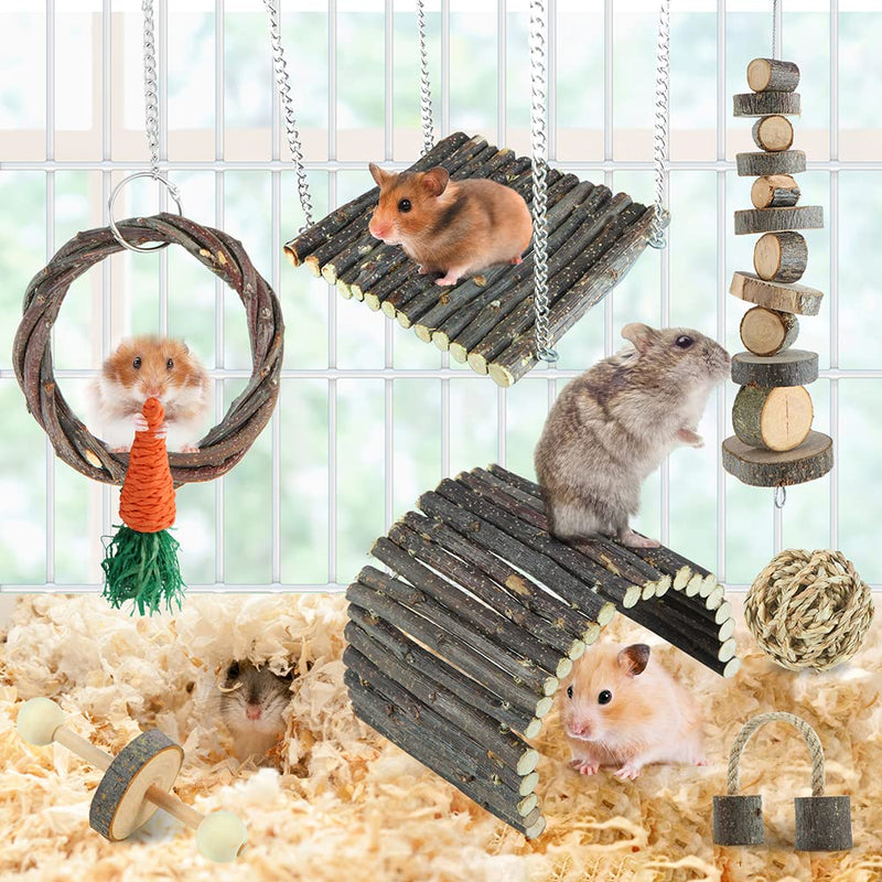 Hamster Toy Rat Toy Chinchilla Toy Hamster Chew Toy Cage Accessories Apple Wood Sticks Ladder Bell Roller for Gerbil Guinea Pigs and Other Small Animals - PawsPlanet Australia