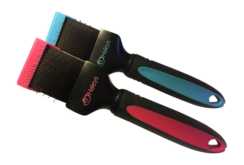Haleys slicker brush for dogs - double-sided bristles, soft metal bristles, dog brush also for cats, for grooming, no tugging, loosening knots and tangles (blue) - PawsPlanet Australia
