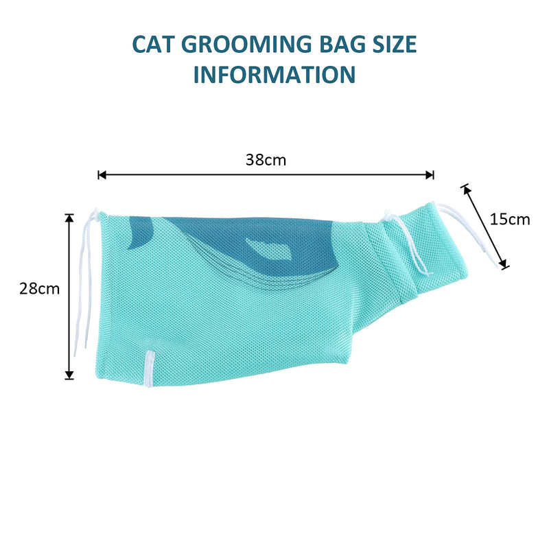 PETTOM Cat Grooming Bag Blue Adjustable Kitten Bath Bag Durable Anti-Scratch Restraint Pet Shower Net Mesh Bag for Nail Trimming, Blue Dolphin - PawsPlanet Australia