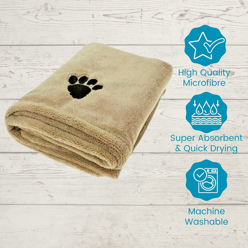 EVERBUY Pack of 4 Pet Towels - Microfibre Pet Towels Soft and Absorbent Dog Towels 100cm x 60cm - Brown and Grey - PawsPlanet Australia