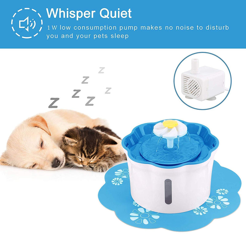 [Australia] - Shinea Cat Water Fountain, 2.6L Automatic Cat Drinking Water Fountain Dog Water Dispenser Pet Fountain with 2 Replacement Filters 1 Silicone Mat for Cats Dogs and Other Animals… Blue 