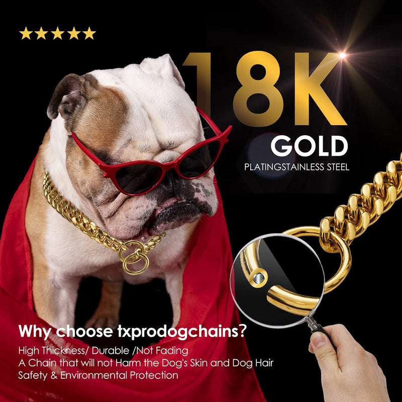 txprodogchains 18K Gold Chain Dog Collar 10MM Cuban Link Chain Stainless Steel Metal Links Walking Training Collar for Small Medium Large Dogs 10in to 24in 10" (Neck Fits 6"-8") - PawsPlanet Australia