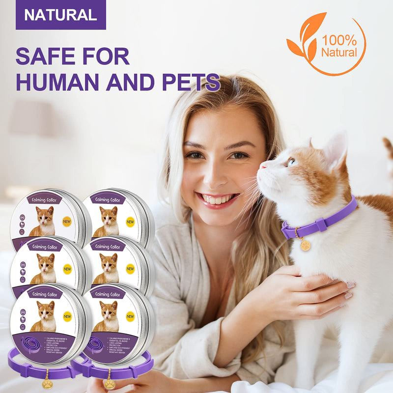 Fiada 6 Pieces Calming Cats Collar Adjustable Cat Relieve Reduce Anxiety Collar Lavender Scent Long-Lasting Relaxing Cat Collar with 3 Pendants for Puppies Cats Reduce Stress Anxious, Purple - PawsPlanet Australia