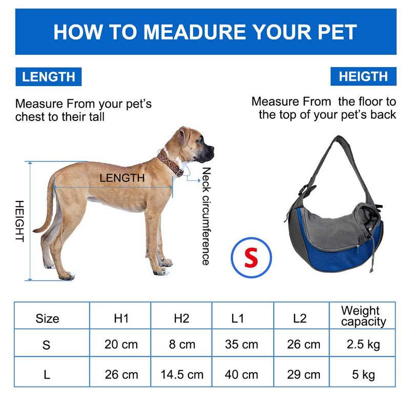 [Australia] - Pet Carrier Hand Free Sling for Cats Dogs Bunny Breathable Net Adjustable Padded Strap Tote Shoulder Bag Front Pocket Up to 11 lbs Safety for Small Dog Cat Puppy Outdoor Travel Washable S Size Blue 